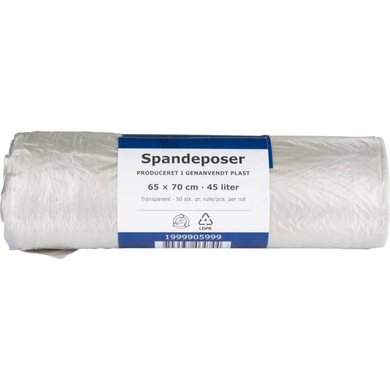Spandepose 45 liter LDPE/genanvendt 65x70cm klar