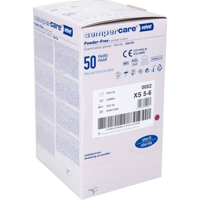 Sempercare Velvet steril undersøgelseshandske str. XS nitril pudderfri