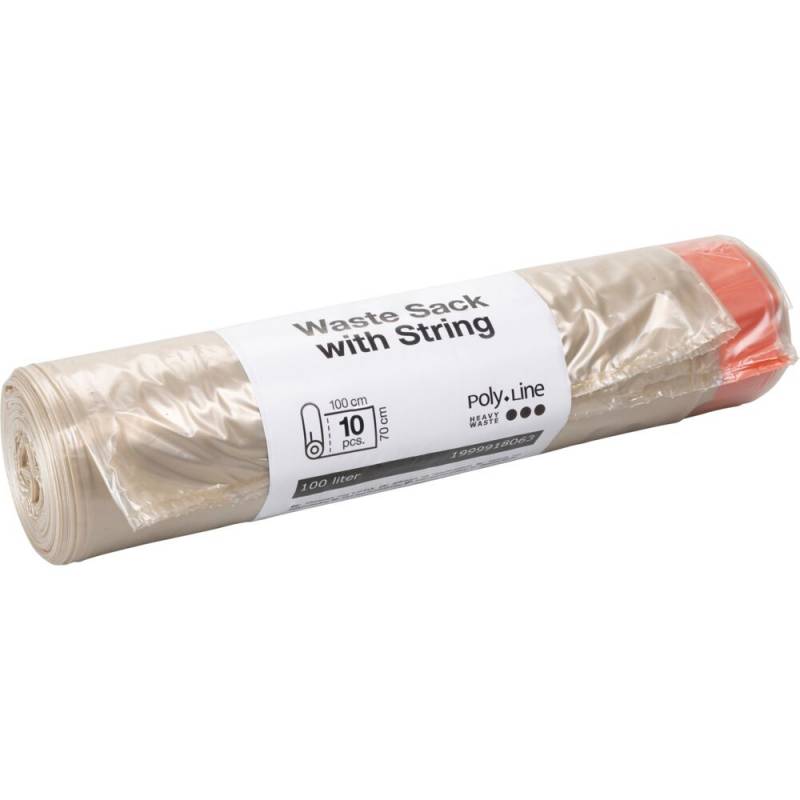 Affaldss&aelig;kke med sn&oslash;reluk 100 liter LDPE/genanvendt 70x100cm inkl. kanal klar