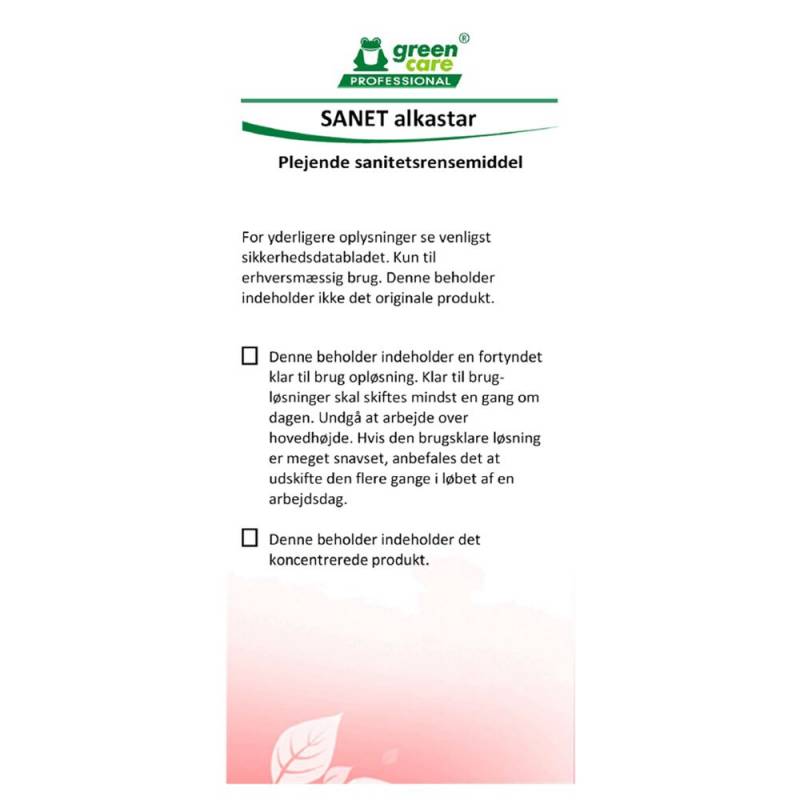 Green Care Professional etiket til SANET Alkastar