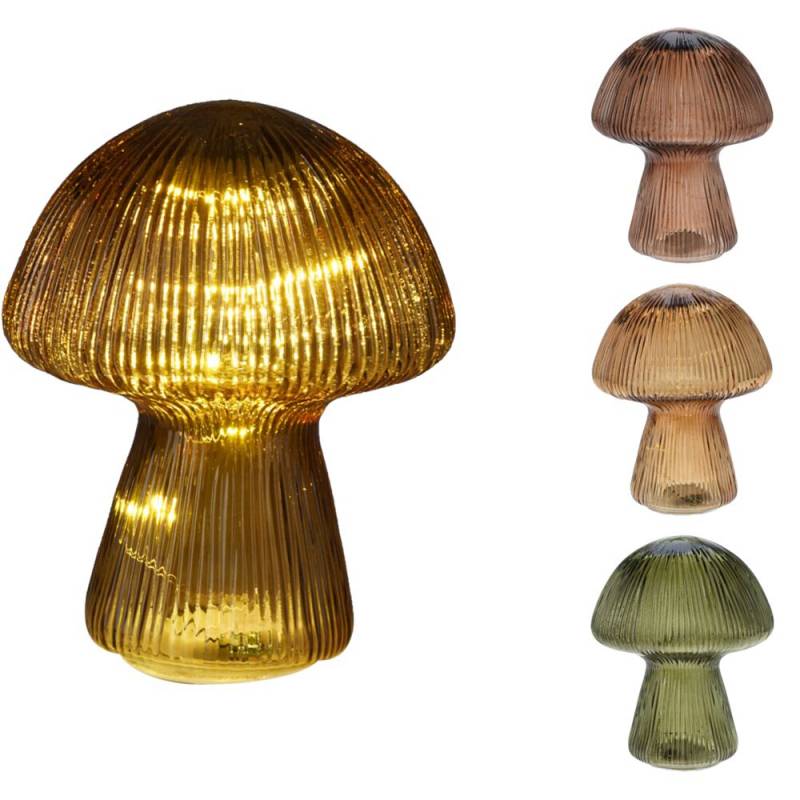 LED lampe Mushroom 11,8x14,6cm glas assorteret