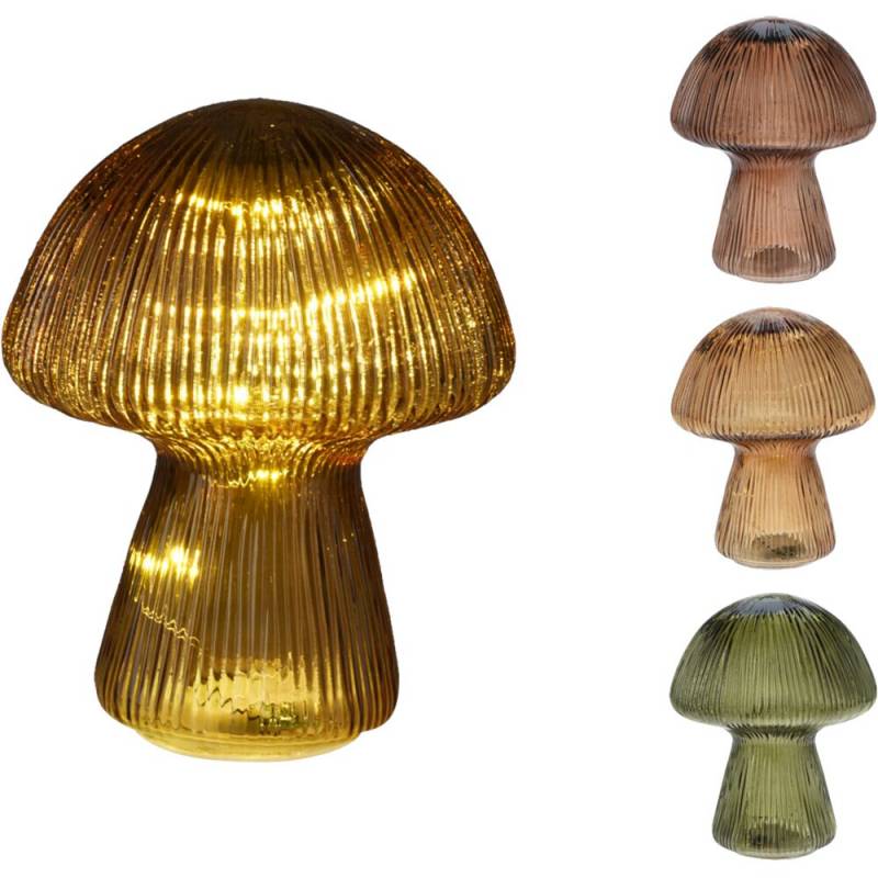 LED lampe Mushroom 16,5x20,5cm assorteret glas