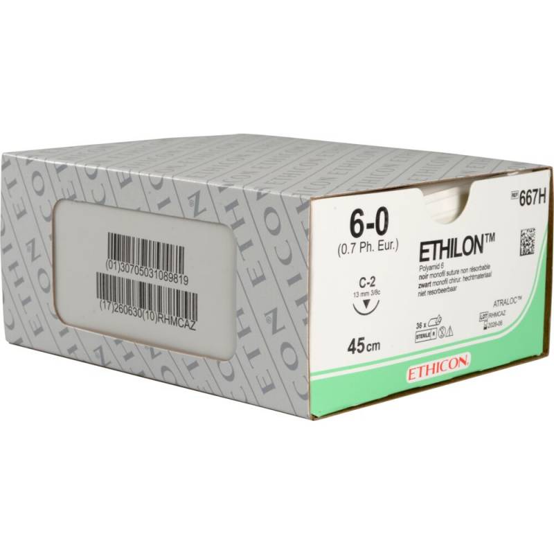 Ethilon II sutur 45cm PA 6-0 C-2 nål monofil 667H sort
