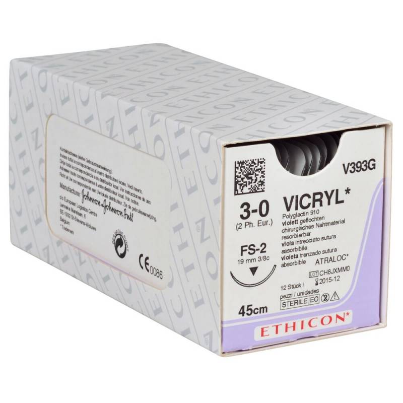 Sutur Vicryl 45cm, 3-0, FS-2 nål Violet  multifil resorberbar V393G