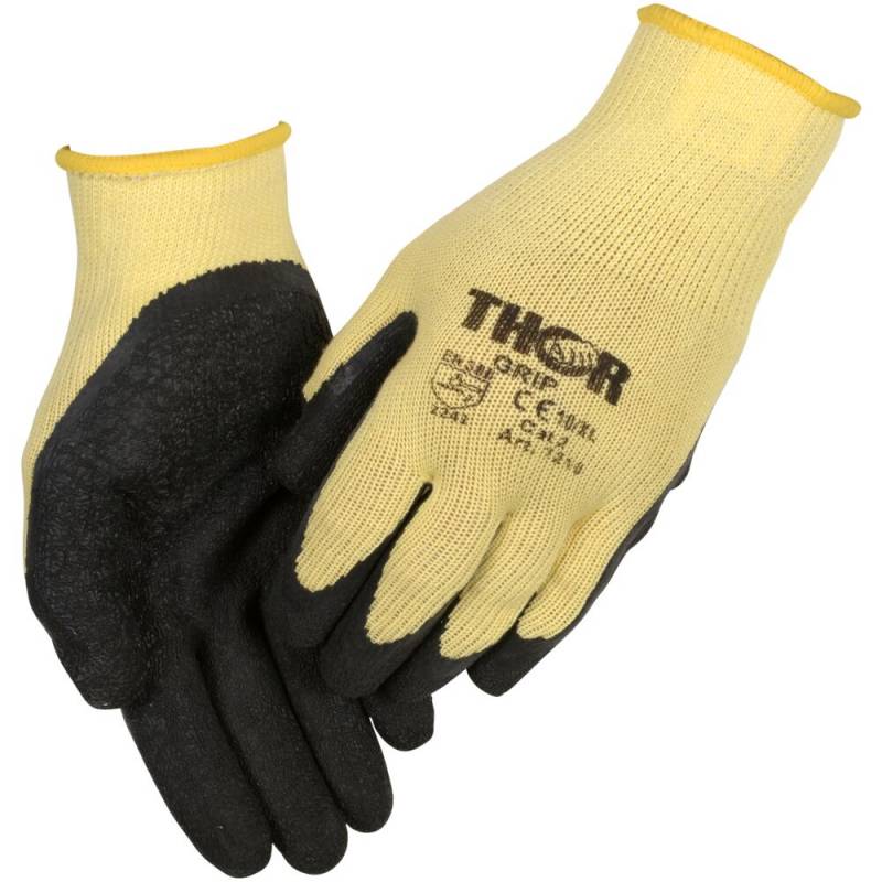 THOR Grip Fingerdyppet latexhandske str. 6 latex/polyester ribkant gul