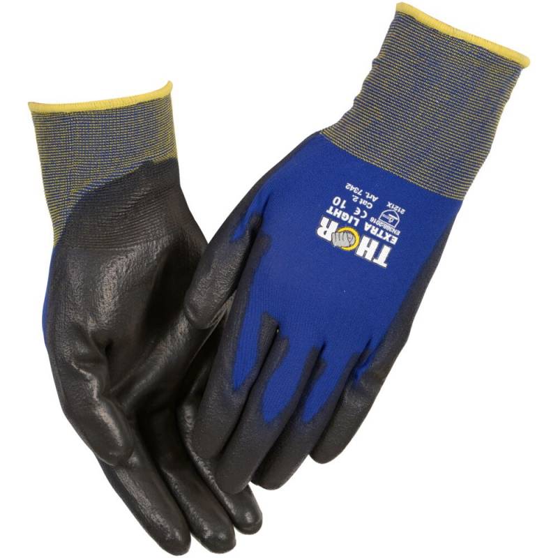 THOR Extra Light fingerdyppet PU handske polyester/PA Str. 11 blå