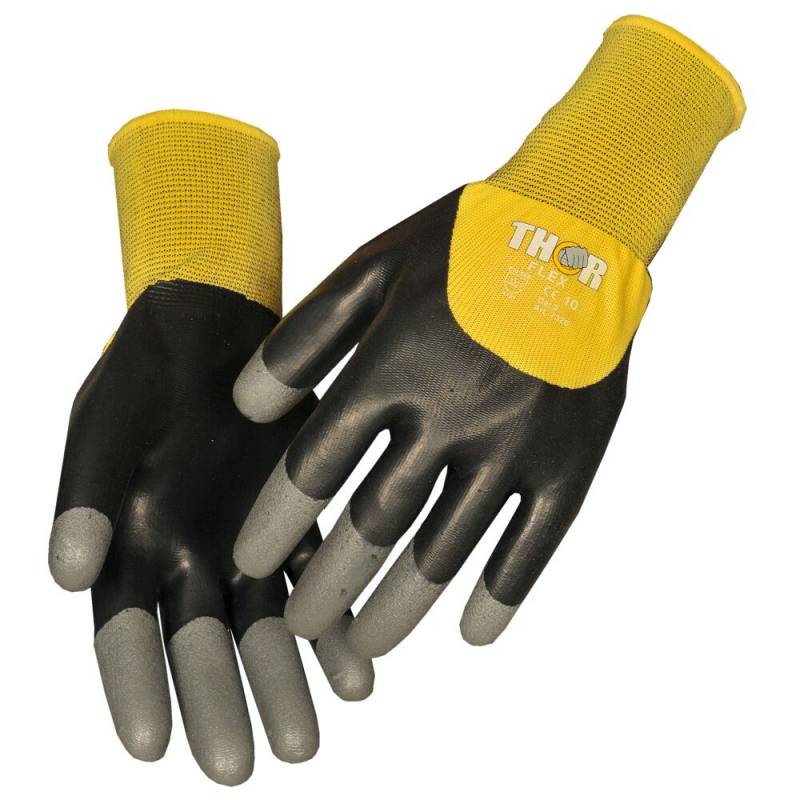 Thor Flex Dry Halvdyppet latexhandske str. 7 med gul ribkant sort