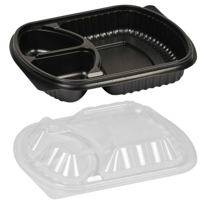 Plastbakke 25,5x19x4,5cm PP 3-rums 678/179/179 ml take away sort