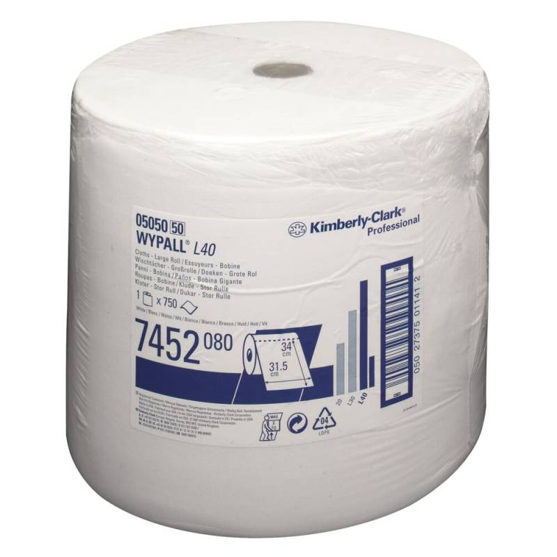 Wypall Industri aftørring 1-lags 24x38cm L259m 7452 hvid
