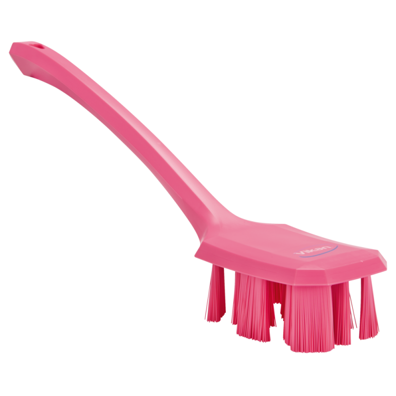 Vikan håndbørste med stive børstehår og langt skaft 395mm pink