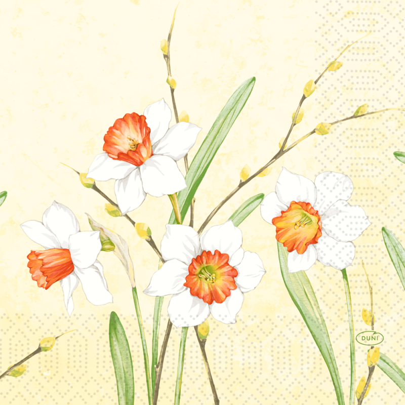 Duni frokostserviet Daffodil Joy 3-lags 1/4 fold 33x33cm papir