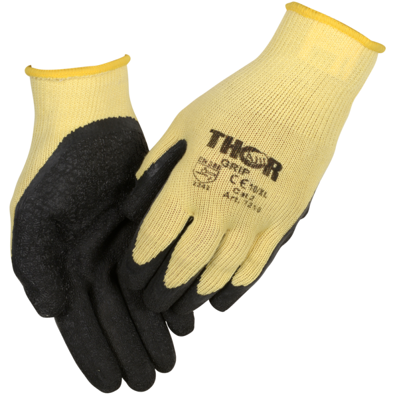 Thor Grip Fingerdyppet latexhandske polyester med rib str. 7 gul