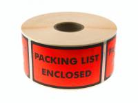 Etiketter med tekst "Packing List Enclosed" 120x70mm, 1000 stk