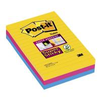 Post-it blok Super Sticky linieret 101x152mm, 3 blokke