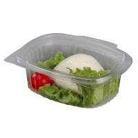Plastbakke oval med hængslet låg A-PET 250ml klar, 50 stk