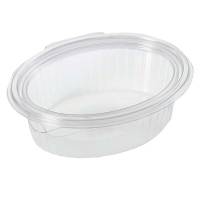 Plastbakke med hængslet låg oval 500ml 166x131x55mm klar