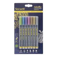 Securit kridt marker 1-2mm metallic farver, pakke a 7 stk