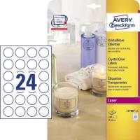 Avery Crystal Clear Laseretiket  Ø40mm L7780-25 24/ark 25ark/pak Klar
