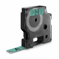 Dymo labeltape D1 12mm 45019 S0720590 sort på grøn