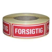Etiket med tekst "Forsigtig" 24x66mm, 500 stk