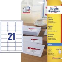 Avery adresse etiket inkjet J8160-25 63,5x38,1mm hvid