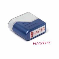Deskmate stempel "Haster" med rød tekst