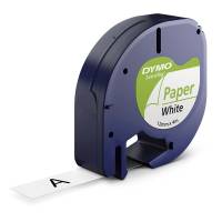 Dymo LetraTAG 12mmx4m labeltape papir sort på hvid