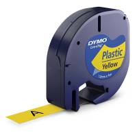 Dymo LetraTAG 12mmx4m labeltape plast sort på gul