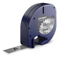Dymo LetraTAG 12mmx4m labeltape metal sort på metalsølv