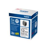 Brother tape TZe-231M5 12mm lamineret sort på hvid, 5 stk