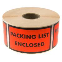 Etiketter med tekst "Packing List Enclosed" 120x70mm, 1000 stk