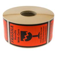 Etiket med tekst "Fragile Handle with care" 120x70mm, 1000 stk