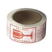 Pakketape PVC med rødt tryk 'forsigtig' 50mm x 66 meter 