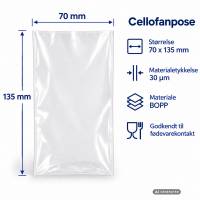 Cellofanpose OPP fladpose 70x135mm 35g, 1000 stk