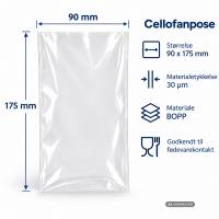 Cellofanpose OPP fladpose 90x175mm 35g, 1000 stk