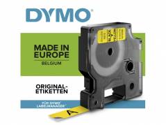 Dymo labeltape D1 9mm 40918 sort på gul