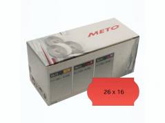 Meto etiket 26x16mm med permanent lim 2 neon rød, 1200 stk