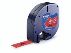 Dymo LetraTAG 12mmx4m labeltape plast sort på rød