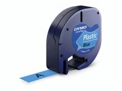 Dymo LetraTAG 12mmx4m labeltape plast sort på blå