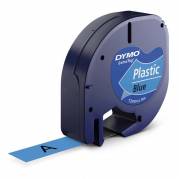 Dymo LetraTAG 12mmx4m labeltape plast sort på blå