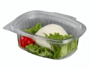 Plastbakke (V00511P) A-PET m/hængslet låg oval 375ml - 50stk/pak