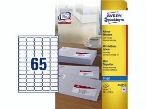 Avery (J8651-25) adresseetiket PLAST m/ QuickDRY 38,1x21,2mm (1625)