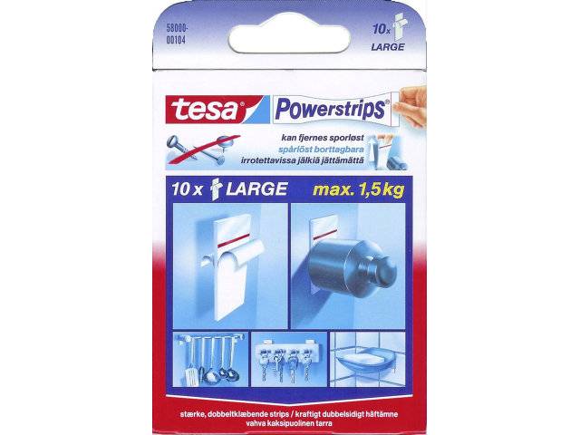 Tesa Powerstrips Large dobbeltklæbende 10 strips hvid