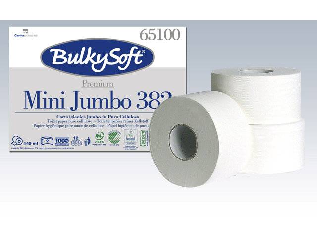 Bulky Soft Mini Jumbo toiletpapir 2-lags hvid, 12 ruller