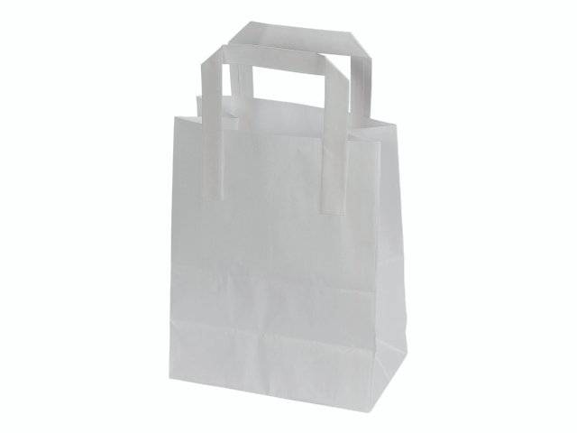 Bærepose papir med hank 180/105x230mm 4,9 liter hvid