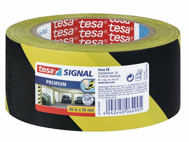 Tesa advarselstape PVC 48mmx66m gul/sort 58130