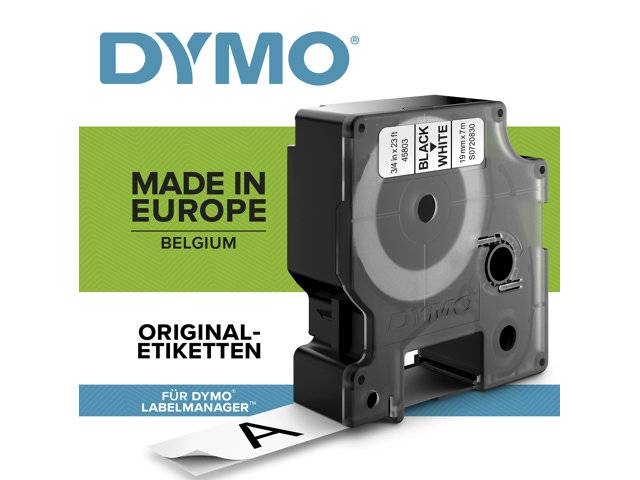 Dymo labeltape D1 9mm 40913 sort på hvid