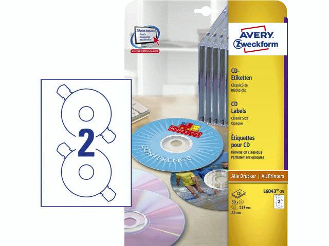 Avery CD labels L6043-25 classic size 117mm mat