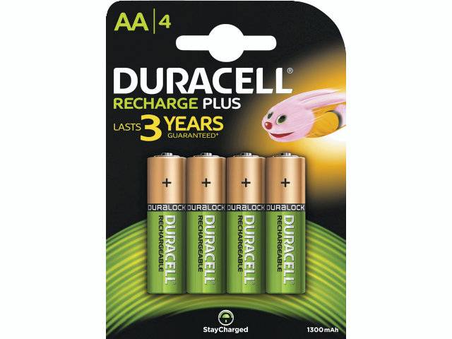 Duracell genopladelig AA batteri 1300 mAh, 4 stk