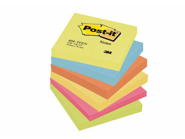 Post-it notes 654TFEN 76x76mm 6 assorterede neon farver